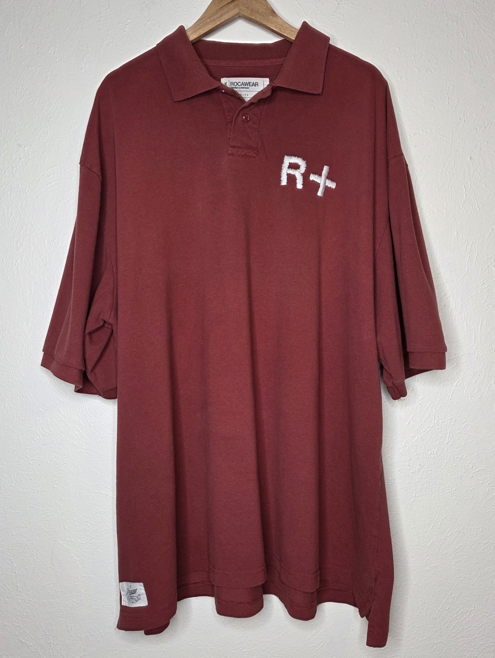 Rocawear Polo Shirt 4XL Maroon Embroidered Logo Y2K Streetwear Oversized Fit
